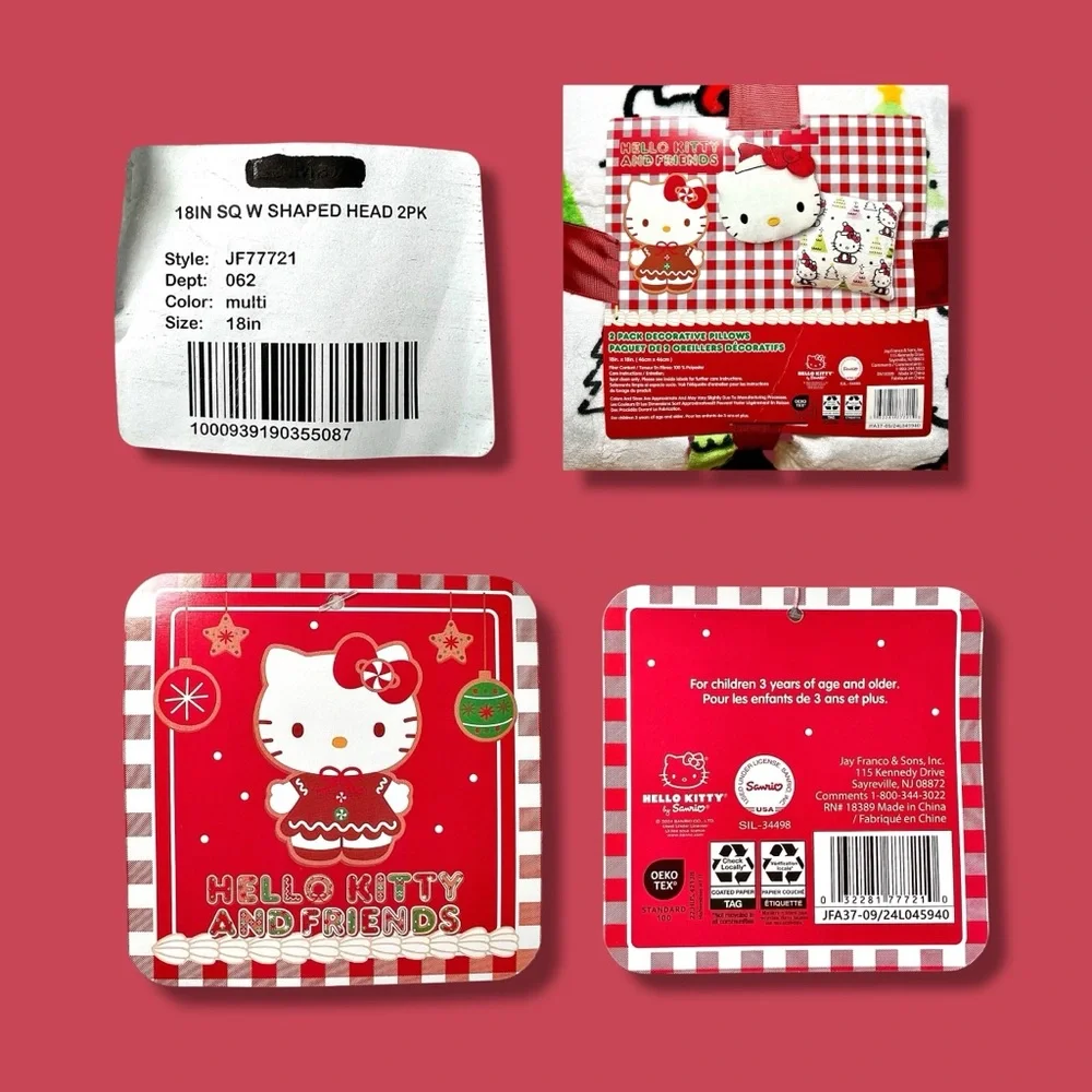 Hello Kitty and Friends Christmas White Red Green Decorative Pillows 2 Pack